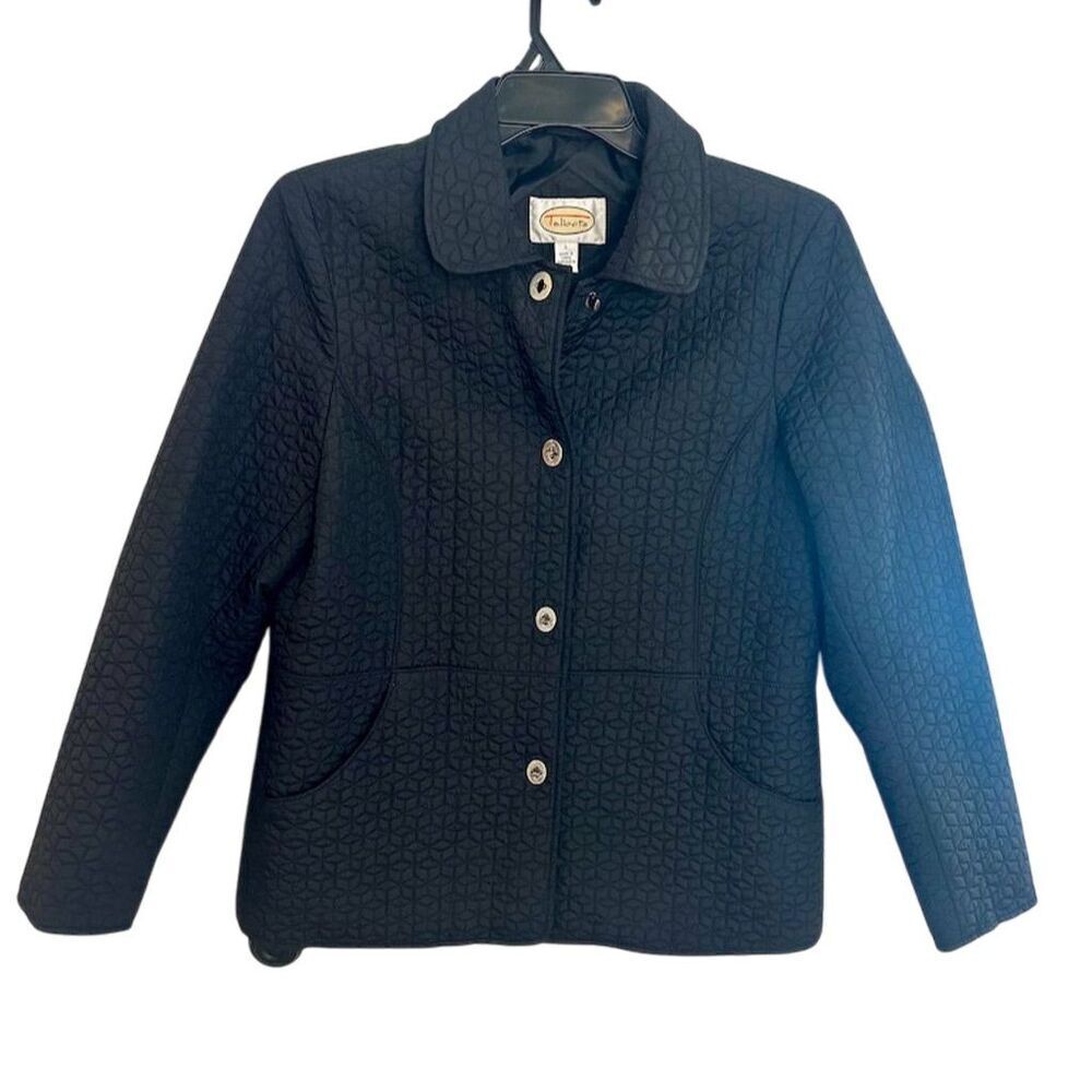Talbots Women's Quilted Jacket Black Size L Mid-Length Casual